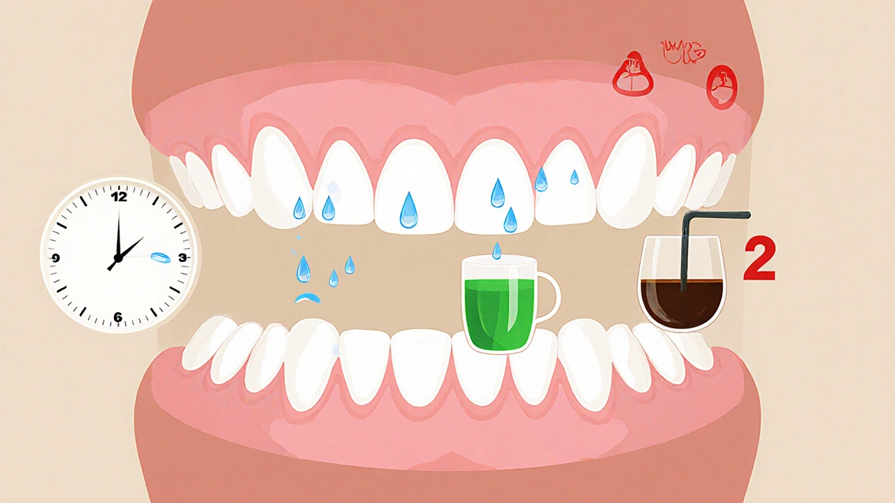 Časová osa bezpečných nápojů po odstranění zubního kamene.