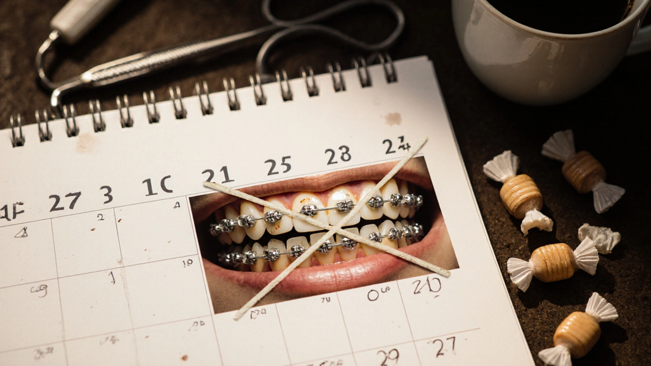 Kalendář s překrývanými dny a znaky poškození rovnátek.