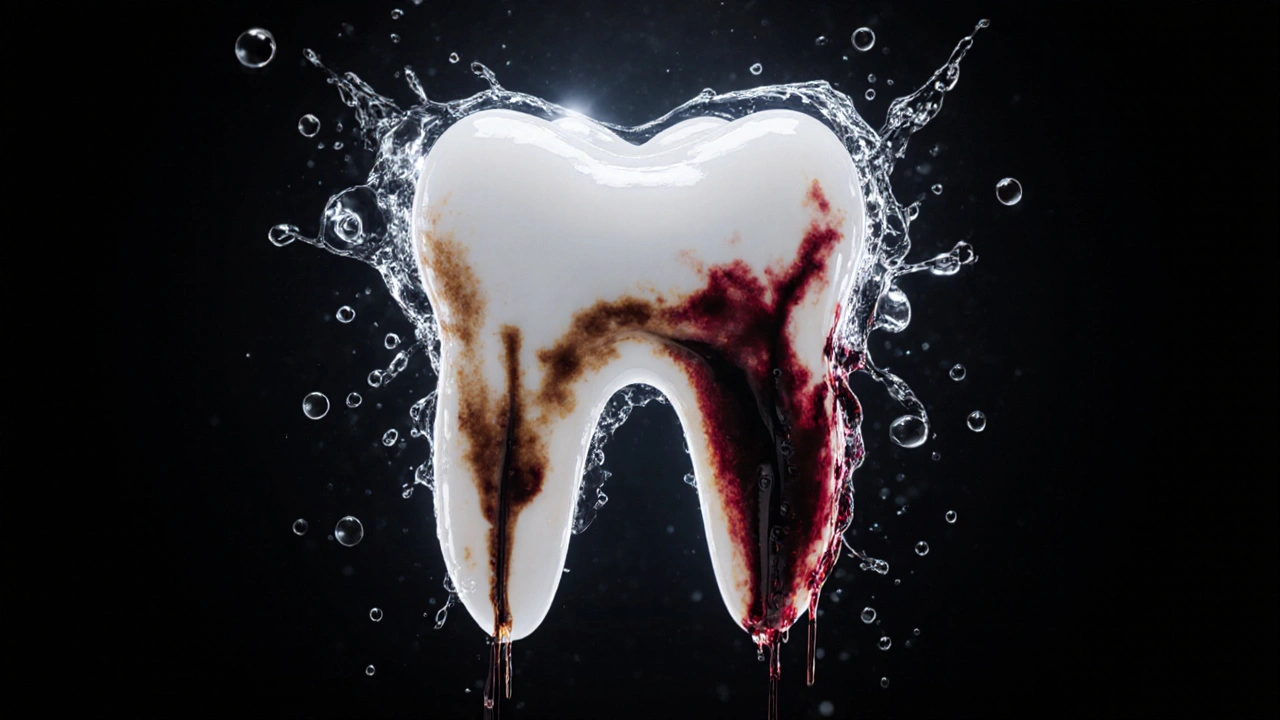 Zuby jako bílá plocha chráněná vodou před barvivy.