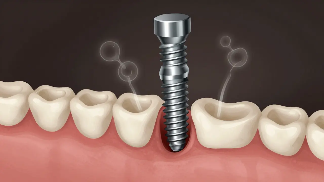 Osteointegrace implantátu s kostí a připojení kapsle.