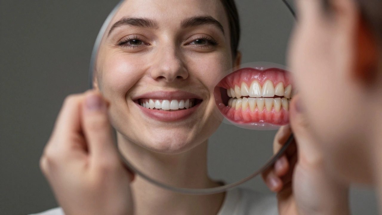 Reflection of a healthy smile with invisible before-and-after comparison of gum health.
