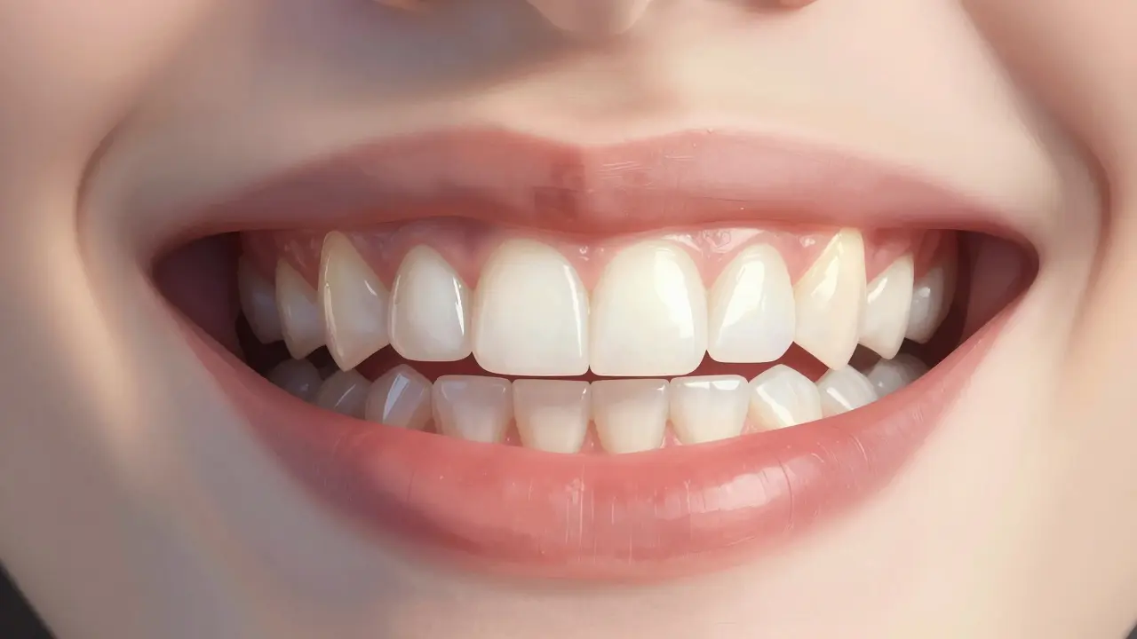 Before and after comparison of a smile with and without dental veneers.