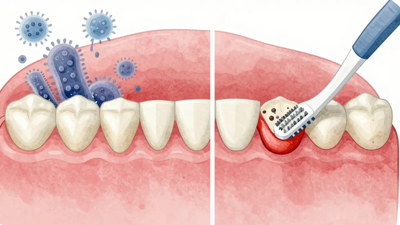 Srovnání zubního plaku a čištění mezizubním kartáčkem.