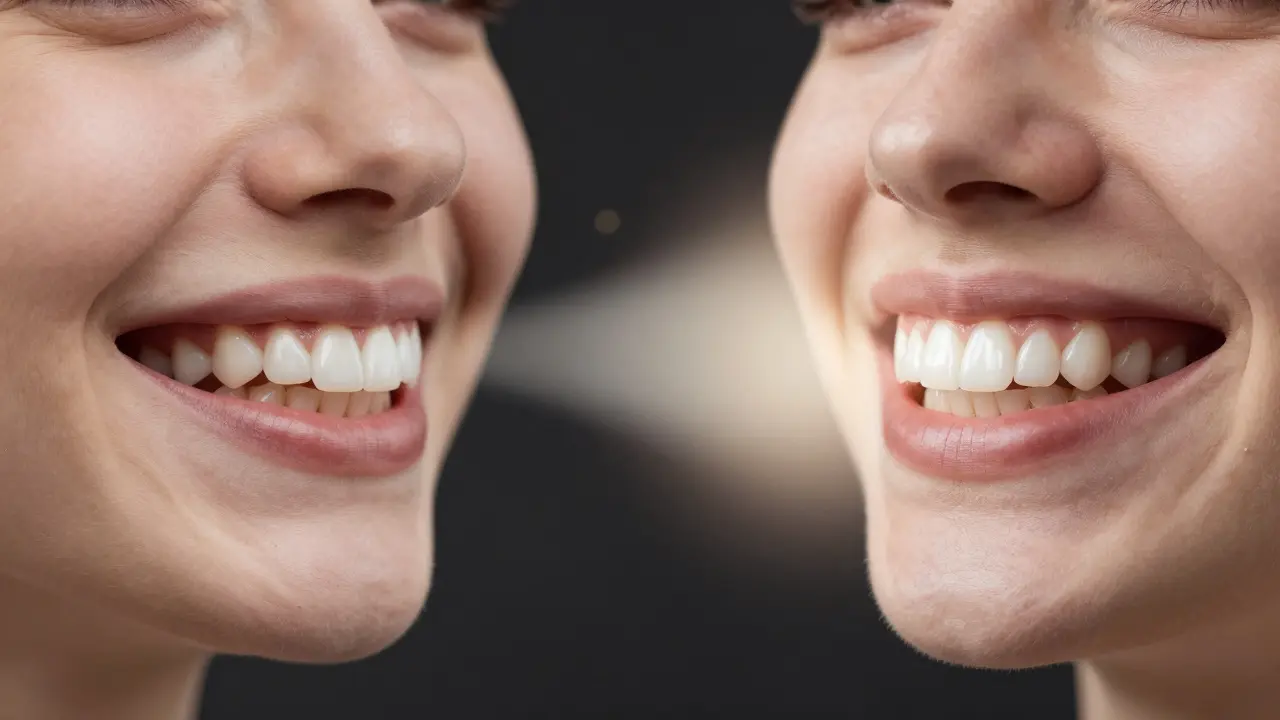 Transformace úsměvu od špatně zarovnaných k dokonale vyrovnaným zubům.