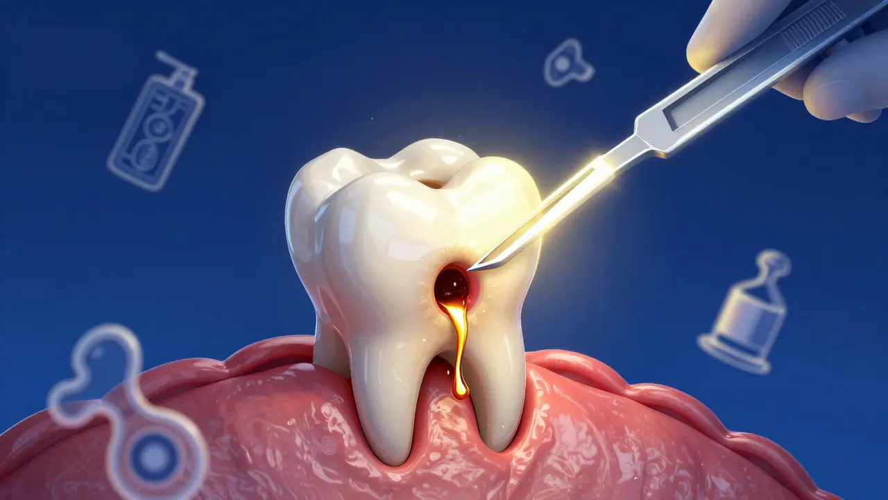 Chirurgické odtahování hnisu z abscesu v konceptuálním stylu.