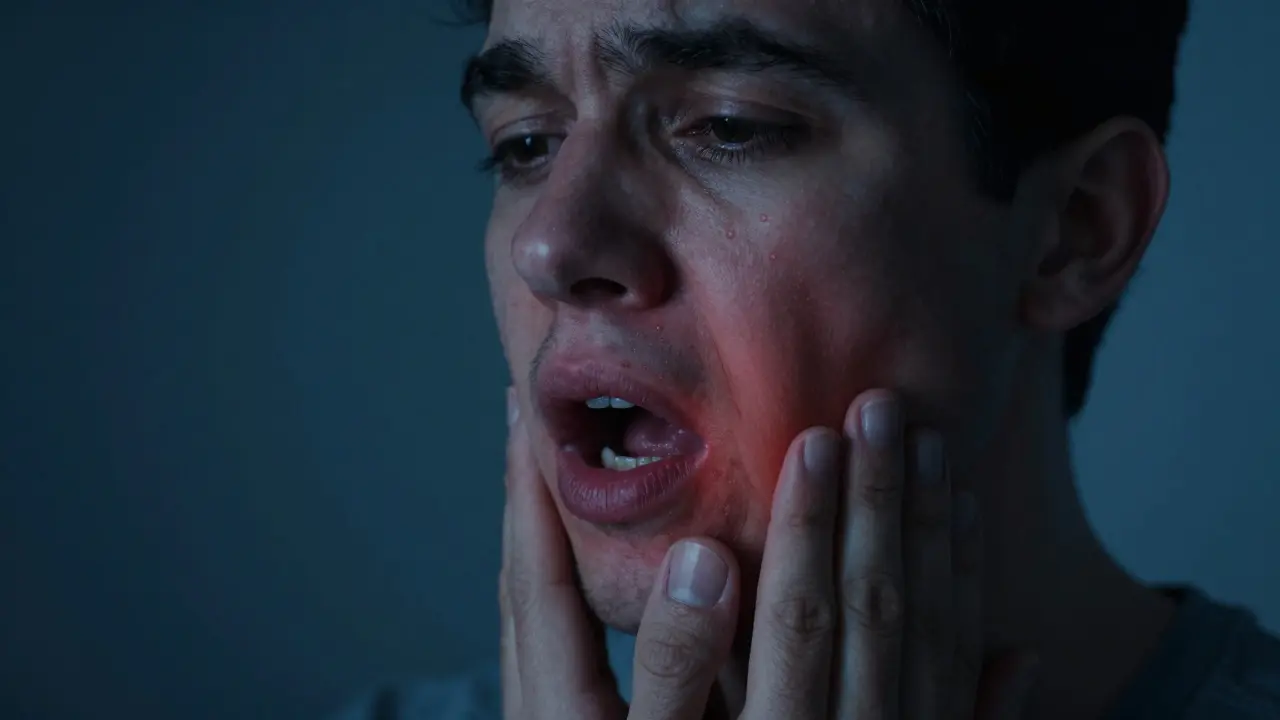 Zánět dásní a opuchlina způsobená neopraveným zubem.