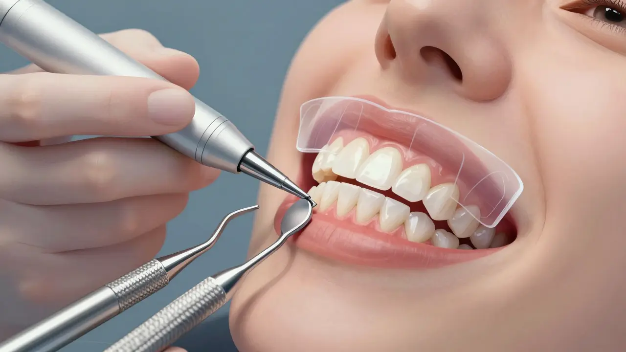 Zubní lékař používá digitální skener k přípravě keramických fazet na zuby.