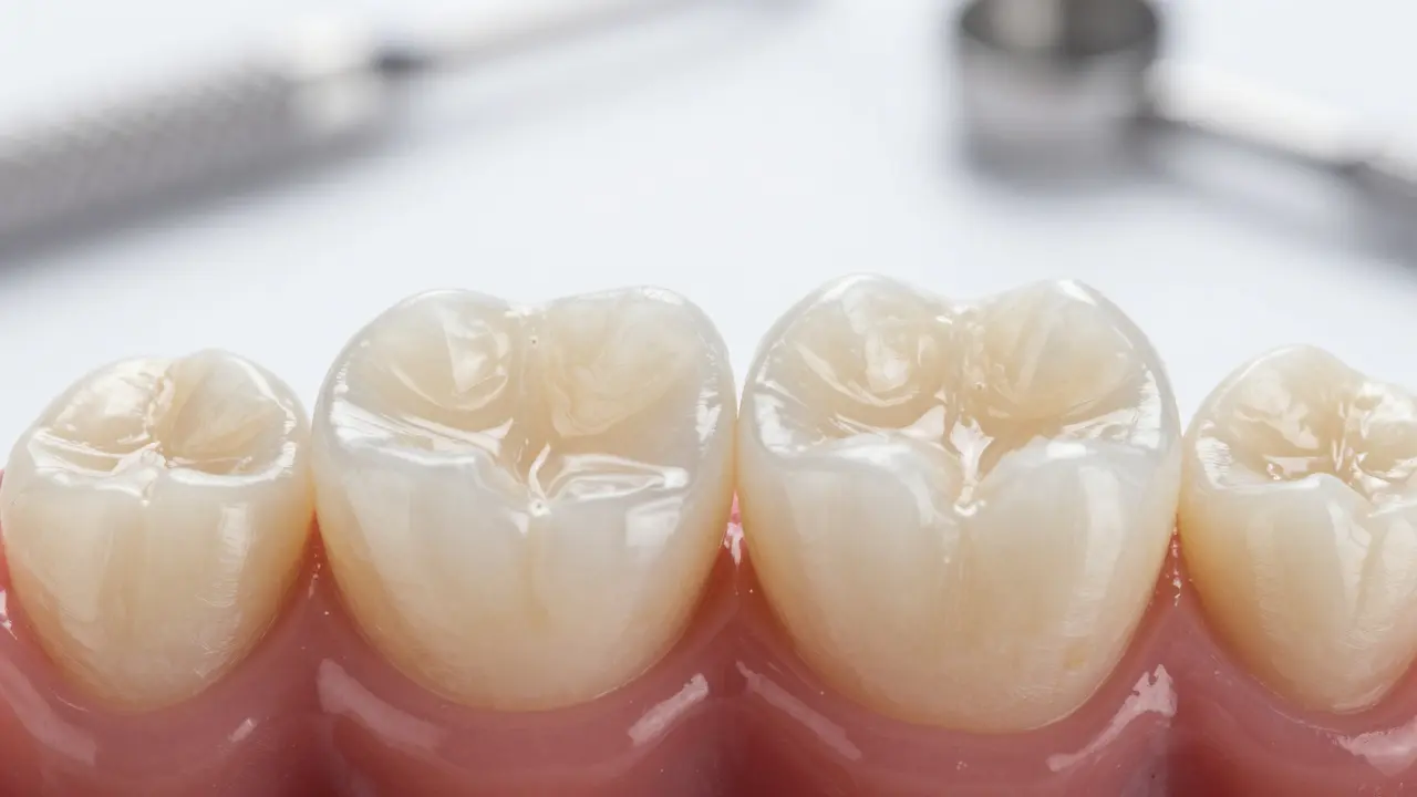 Dvě zubní restorace – veneer a korunka – vedle sebe na čistém pozadí.