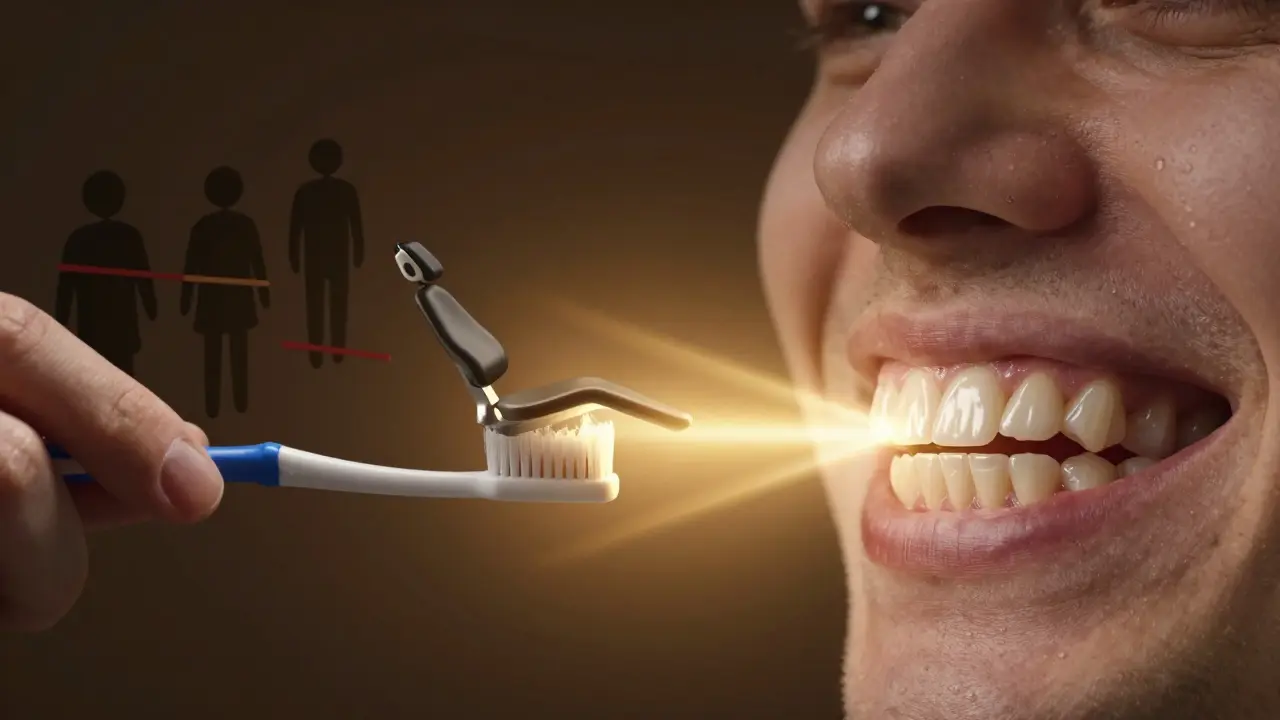 Přechod od poškozených zubů k zdravému úsměvu, s jasnou cestou k odborné péči a potlačenými nebezpečnými pokusy.