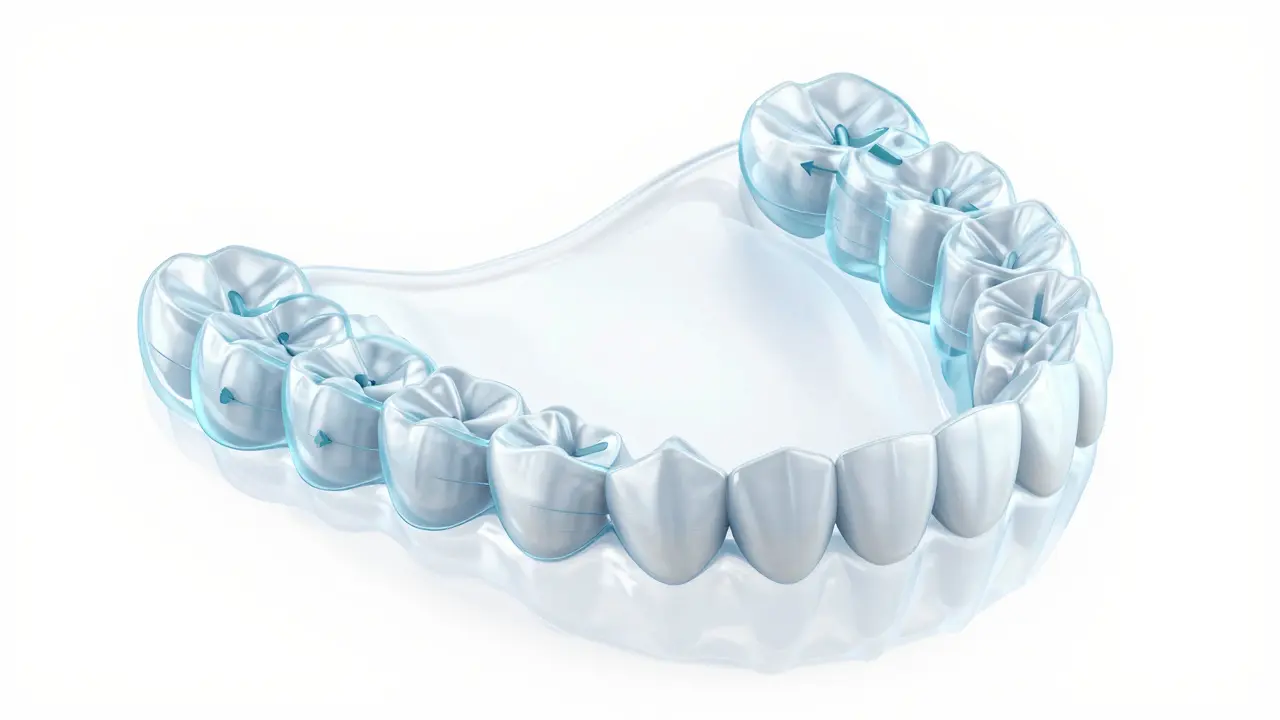 3D vizualizace principu působení Foliových rovnátek