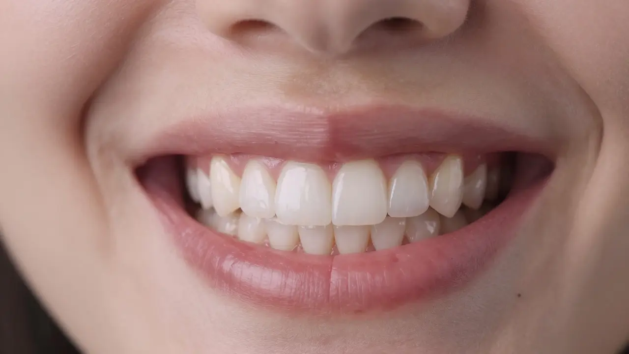 Detailní záběr na přirozený úsměv s keramickými korunami
