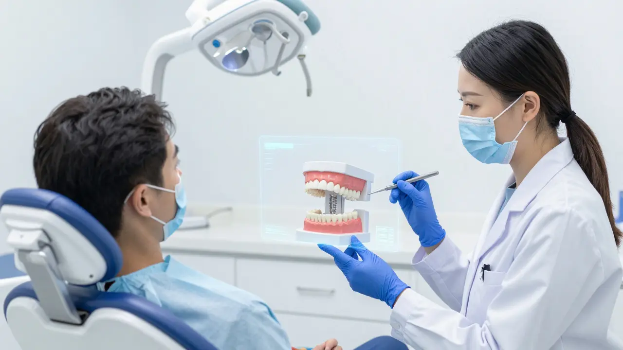 Konzultace zubního implantátu s digitálním modelem