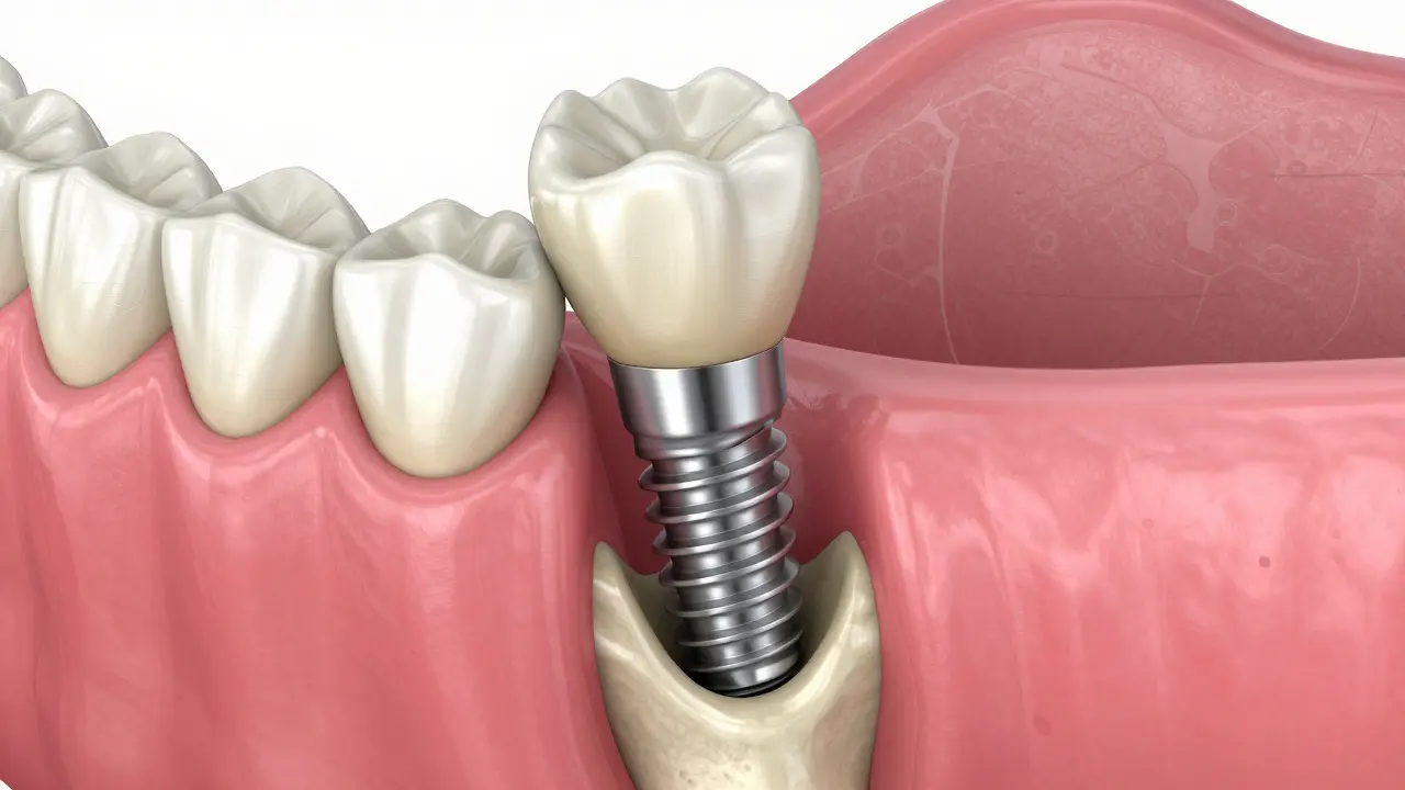 3D ilustrace integrace implantátu do kosti