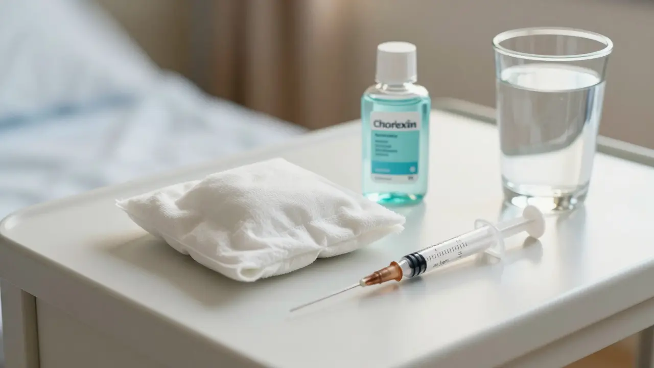 Ledový balíček a ústní hygiena na lůžku po operaci
