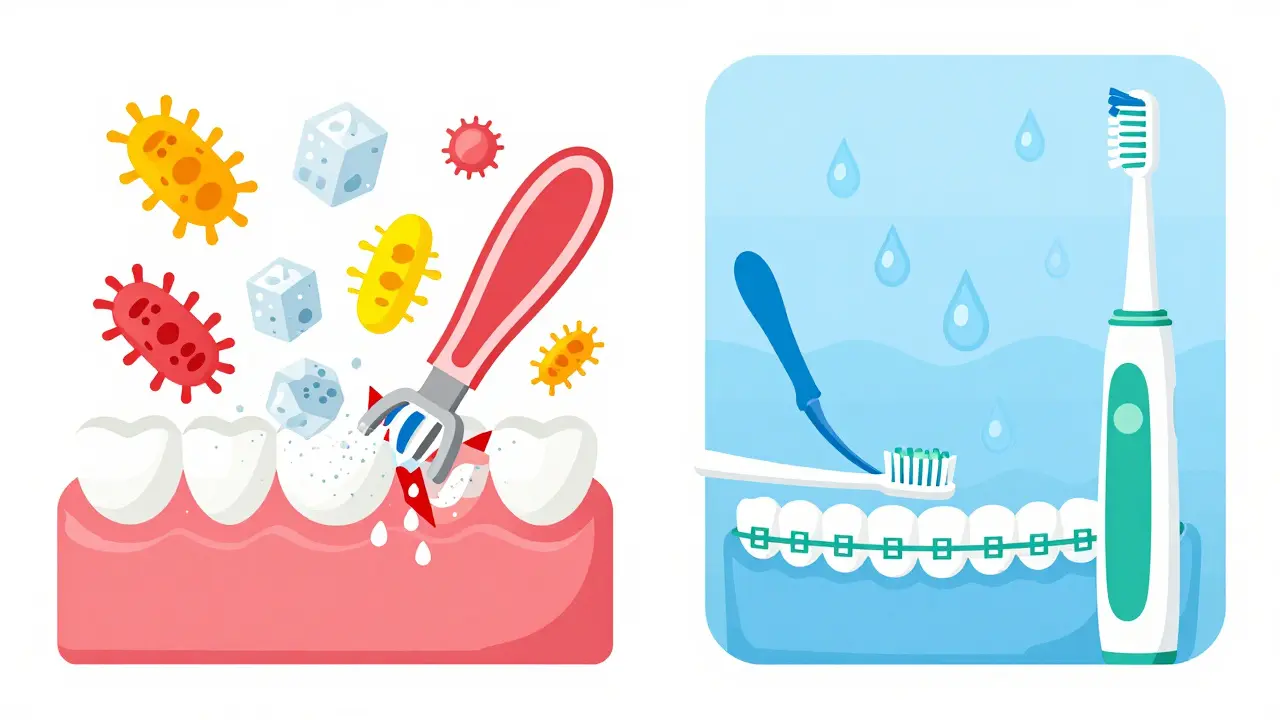 Srovnání špatné a správné hygieny při nošení rovnátek