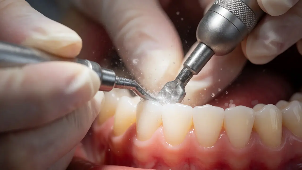 Dentální hygienista odstraňuje zubní kámen ultrazvukem
