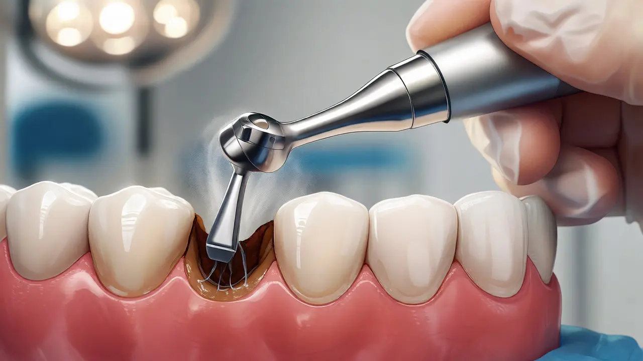 Dentální hygienista odstraňuje zubní kámen ultrazvukem