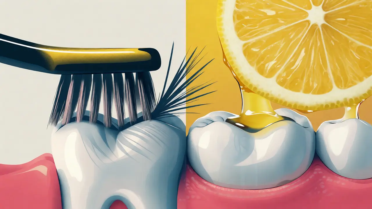 Ilustrace příčin citlivosti: agresivní kartáčování a kyselé potraviny